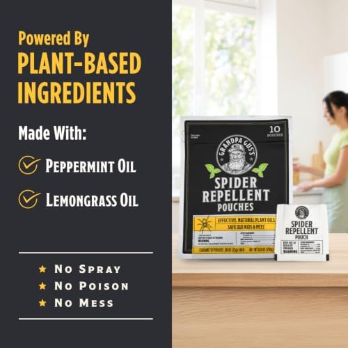 Grandpa Gus's Natural Spider Repellent Pouches, Indoor Deterrent, 10 Pack
