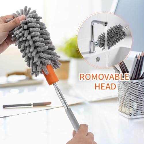 Mini Duster for Cleaning, 360° Bendable Hand Dusters with Extension Pole, Washable Small Duster for Car Interior, Office, Furniture