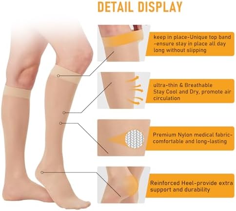 BSERA 2 Pairs Sheer Compression Socks for Women 15-20 mmHg Knee High