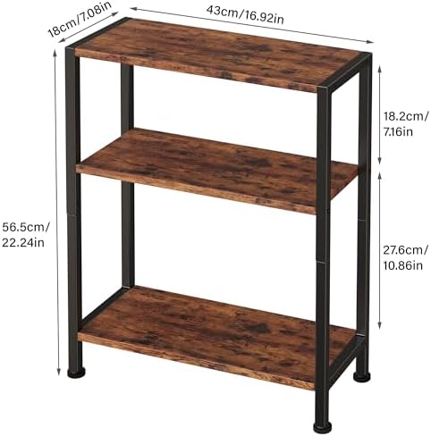3-Tier Side Table, Small End Table, Sofa Side Table for Narrow Spaces, Slim End Table, Nightstand Table, for Living Room Bedroom Office, Rustic Brown