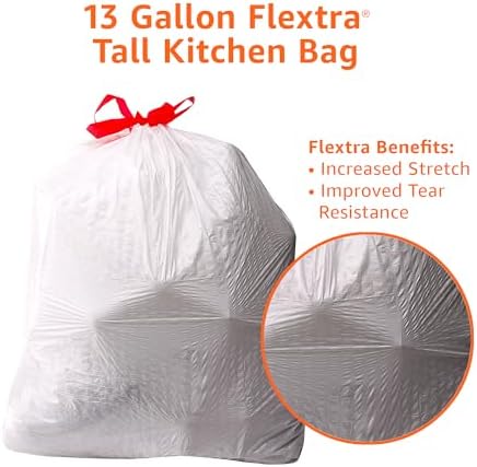 Amazon Basics Flextra Tall Kitchen Drawstring Trash Bags, 13 Gallon, 120 Count