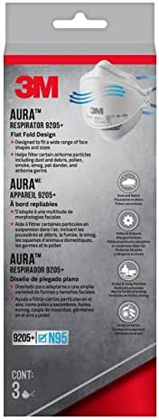 3M Aura Particulate Respirator 9205+, N95 Disposable Respirator, 3 pk