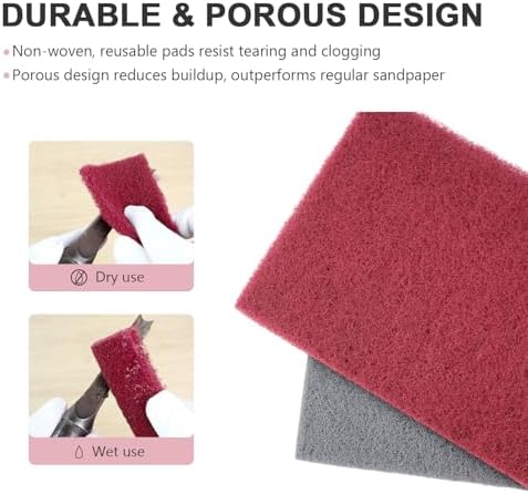 6"x9" Automotive Scuff Pad 8 Pack (7447&7448) - 4 Maroon(Fine) & 4 Gray(Ultra Fine), Wet/Dry Reusable Scuffing Pad for Paint Prep, Sanding - Auto Body, Woodworking & Handicrafts