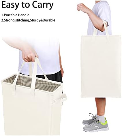 Odonata Slim Laundry Hamper Handles Collapsible Laundry Basket Thin Dirty Clothes Basket Narrow Laundry Bag Foldable Dirty Hamper 45L (Beige)