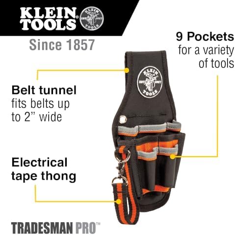 Klein Tools 5240 Tool Pouch, Tradesman Pro Maintenance Tool Pouch with 9 Pockets, Tape Thong, 2-Inch Tunnel Loop, Great Electrician Holster