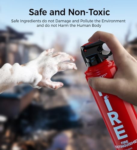 AmzBoom 2-Pack Fire Extinguisher for Home, Kitchen, Car, and Grill with Mounting Bracket– Extinguishing Spray, Compact A, B, C, K – Eco-Friendly, Prevents Reignition.