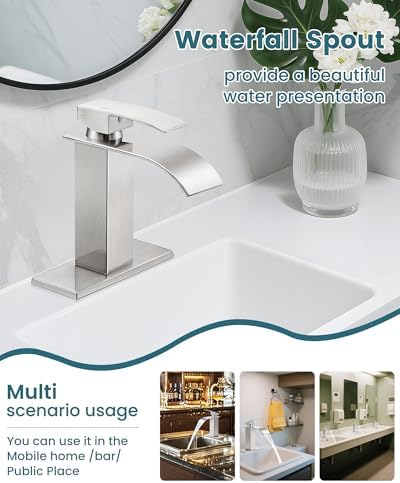 Bathroom Faucet Brushed Nickel Waterfall Single Handle Vanity Faucet