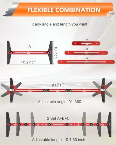 AXIUM Stair Tread Template Tool Adjustable 10.5" to 60.5" Stair Gauge Jig