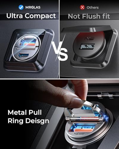 MRGLAS 90W USB C Car Charger Fast Charging [Invisible & All Metal Design]