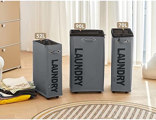 DOKEHOM 52L Slim Rolling Laundry Basket Hamper, Narrow on Wheels, Grey