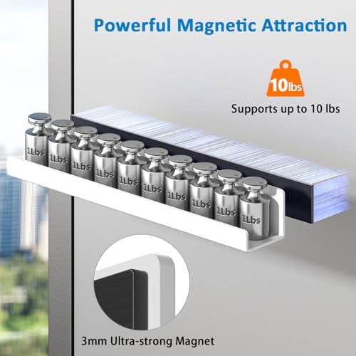 2 Pcs Magnetic Book Shelf for Whiteboard, Magnet Shelves Hold 10 lbs, White