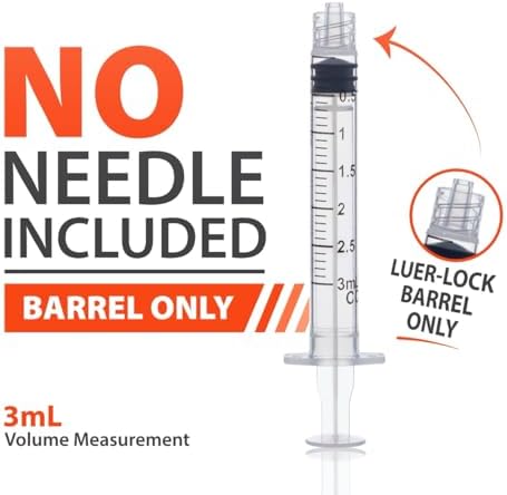 Easy Touch Luer-Lock Syringe Barrel, 3ML Syringe, Pack of 100