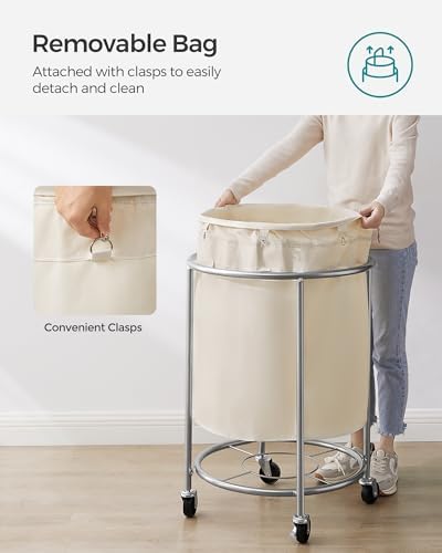 SONGMICS Laundry Basket with Wheels,190L, Steel Frame, Removable Bag