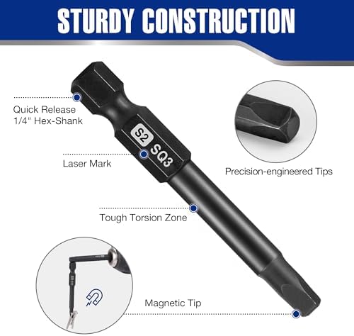 WORKPRO 10PCS Square Drive Bit Set, Magnetic Impact Screwdriver Bits