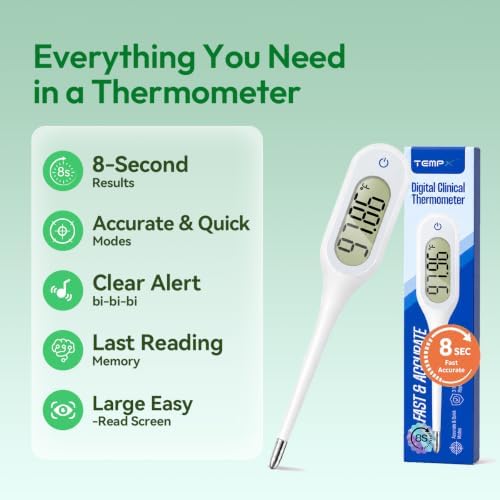 8 Seconds Basal Thermometer for Adult & Kids, Accurate & Safe Thermometer (White)