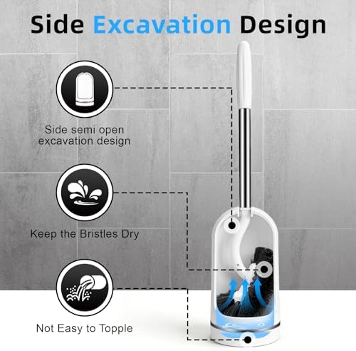 AONEZ Toilet Brush and Holder Set, Deep Under-Rim Cleaning, Vented Holder