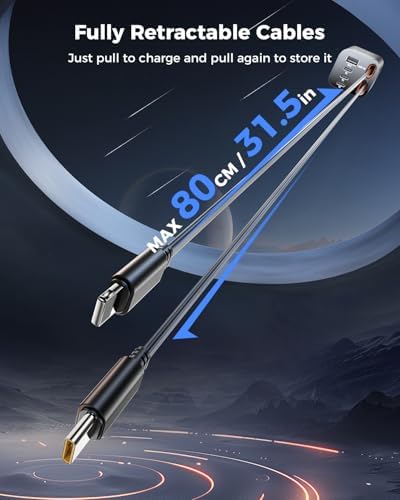 Retractable Car Charger, SUPERONE 99W Car Phone Charger with Dual Cables