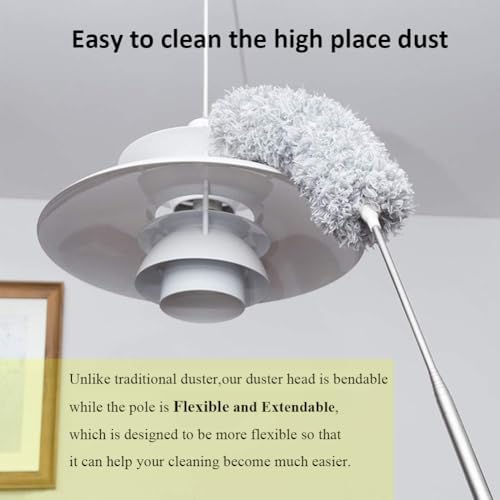 DELUX Microfiber Feather Duster Extendable Duster with 100 inches Extra Long Pole, Bendable Head & Long Handle Dusters for Cleaning Ceiling Fan, High Ceiling, Blinds, Furniture & Cars Gray