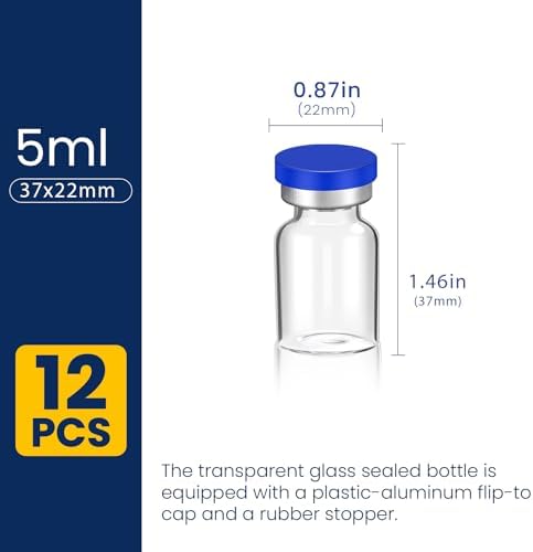 FURWEY 5ML Sterile Vials, Glass Empty Vials for Injection, 12 Pack