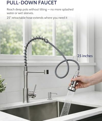 LUFEIDRA Pull-Down Kitchen Faucet with Soap Dispenser, Brushed Nickel
