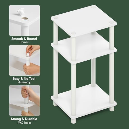 Furinno Turn-N-Tube 3-Tier Toolless Side Table, Compact, White