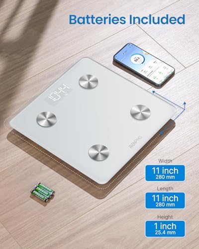 RENPHO Smart Scale, BMI & Body Fat, Bluetooth, 13 Metrics, White, Elis 1