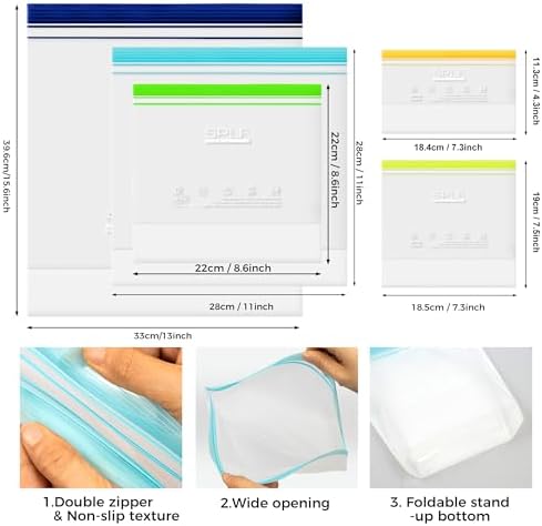 SPLF 12 Pack Reusable Gallon Freezer Bags Dishwasher Microwave Safe