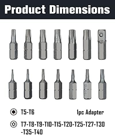 ROTATION 14-Piece Tamper Resistant Star Bits, Chrome Vanadium Steel, T5 - T40 Impact Grade Security Torx Bit Set, 1/4-inch Hex Shank