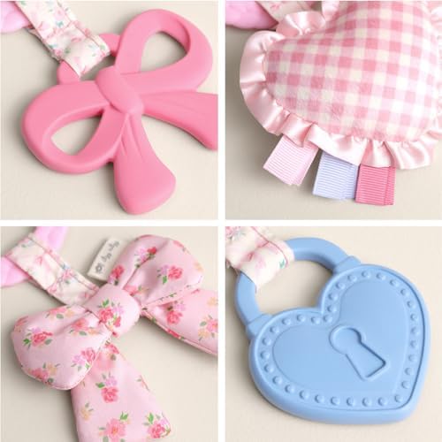 Itzy Ritzy Teething Activity Toy - Bitzy Busy Ring Car Seat Toy (Pink Bow)