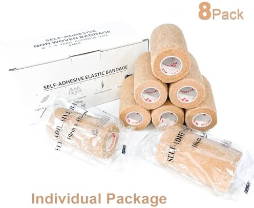 CARBOU Self Adhesive Cohesive Bandage Wrap 8 Pack 4x5yd Cohesive Tape Beige