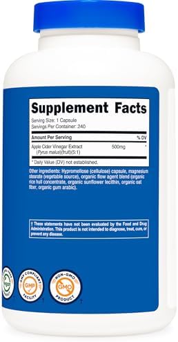 Nutricost Apple Cider Vinegar Capsules 500mg, 240 Vegetarian Capsules