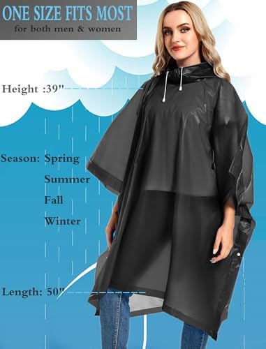 2 Pack Rain Ponchos for Adults Reusable - Raincoats Survival Emergency Heavy Duty Rain Coat with Drawstring Hood