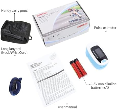 CONTEC Pulse Oximeter, SpO2 & PR Waveform Blood Oxygen Monitor w/Lanyard