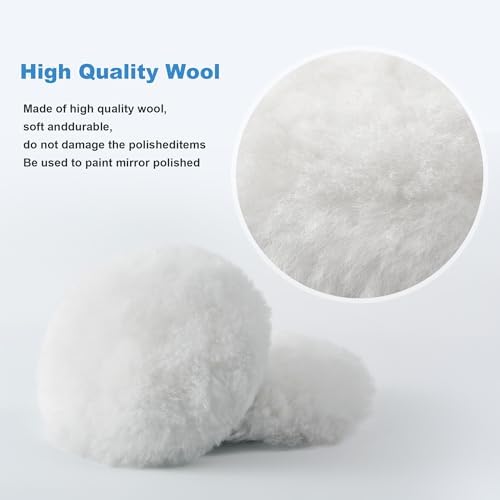 S SATC Wool Polishing Buffing Pad Set with 5PCS 3 Inch Wool Buffing Wheel for Drill, Hook and Loop Back Pad with M10 Drill Adapter, Compound Waxing and Polishing for Car Polisher