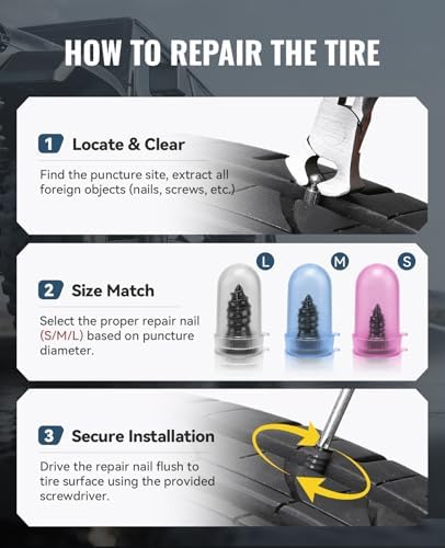AUTOWN Tire Repair Kit with Tire Plug Screw Type, Heavy Duty Emergency Tool
