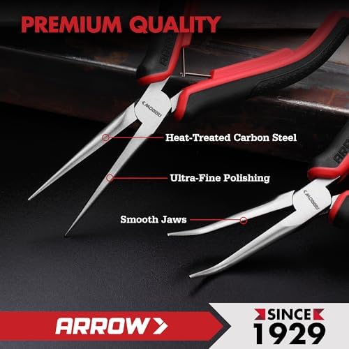 ARROW 2-Piece 6" Needle Nose Pliers Set, Mini Long & Bent Nose Pliers