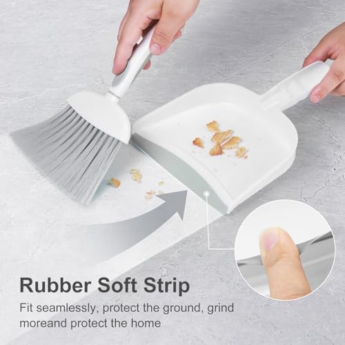NACENA Small Dust Pan and Brush Set, Mini Broom and Dustpan Set, White&Gray
