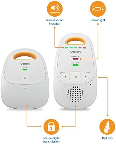 VTech Audio Baby Monitor — No Static DECT 6.0, No WiFi, Hack-Proof | 8Hr Battery, Belt Clip, 1000ft Range, 5-Level Sound Indicator | DM111