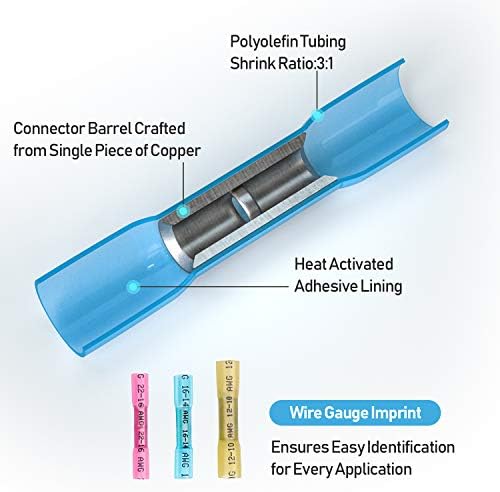 TICONN 100PCS Heat Shrink Butt Connectors, Crimp Wire Connectors Kit