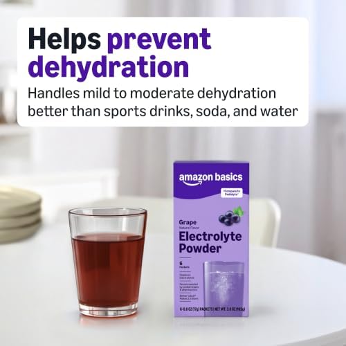 Amazon Basics Electrolyte Powder Packets for Rehydration for Kids & Adults, Grape Flavor, 6 Count (Pack of 1) (Previously Amazon Basic Care)