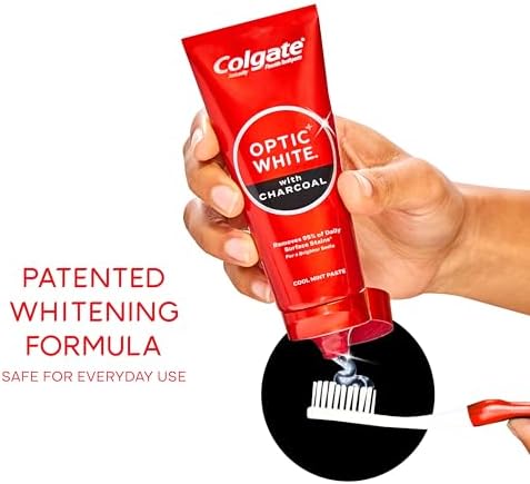 Colgate Optic White Whitening Toothpaste with Charcoal, Whitening with Charcoal Toothpaste Pack, Removes Daily Surface Stains, Enamel-Safe for Daily Use, Vegan, Cool Mint Paste, 2 Pack, 4.2 oz