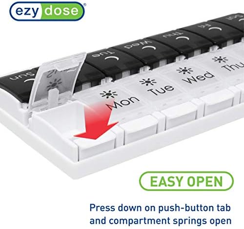 Ezy Dose Weekly (7-Day) AM/PM Pill Organizer, Large Planner, Black/White