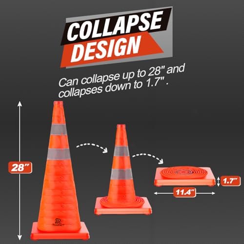 RoadHero 28 Inch 4 Pack Collapsible Traffic Safety Cones with Bag, Orange