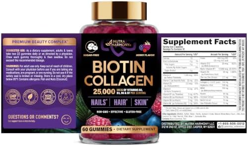 Biotin Gummies for Hair Growth Support - for Women & Men - Berry, 60 Gummy