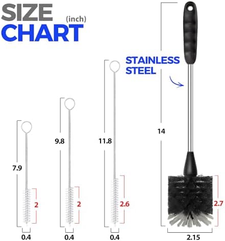 Holikme 4 Pack Bottle Brush 14" Stainless Steel Straw Cleaner Brush,Black