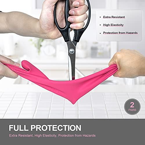 Mamison Rubber Dishwashing Gloves, Non-Slip Kitchen, Pink Medium, 2 Pairs