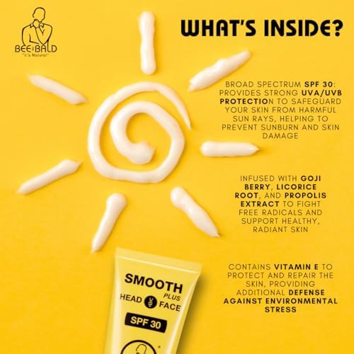 Bee Bald SMOOTH+ Head & Face Sunscreen SPF 30, Scalp Moisturizer, 1.7 fl oz
