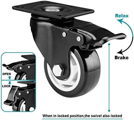 Caster Wheels-3 Inch Swivel Casters Set of 4 Heavy Duty with Brake