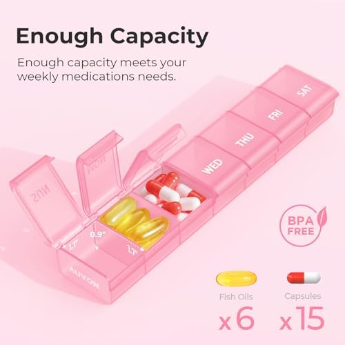 AUVON Weekly Pill Organizer with Effortless Opening Design, BPA-Free