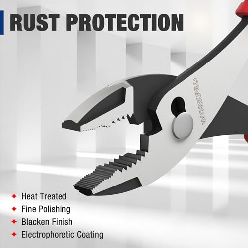 WORKPRO 8” Slip Joint Pliers Tool, Large Soft Grip,Rust Prevention Finish, 3-Zone Serrated Jaw Forged from High Carbon Steel for Maximum Grip
